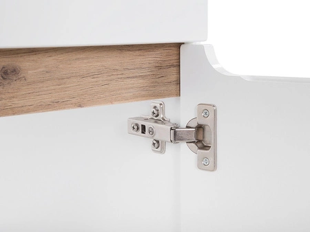 Szafka pod umywalkę Bali 80 cm biały połysk / dąb wotan nowoczesna szafka do łazienki osadzona na stabilnych nogach oryginalny design