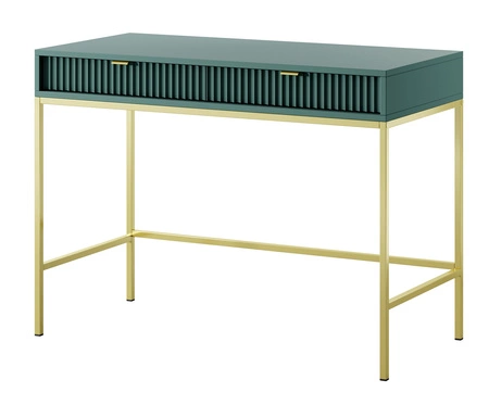 Konsola Lovro pastelowy zielony z szufladami stylowy oraz funkcjonalny mebel do przedpokoju salonu czy biura stelaż w złotym kolorze