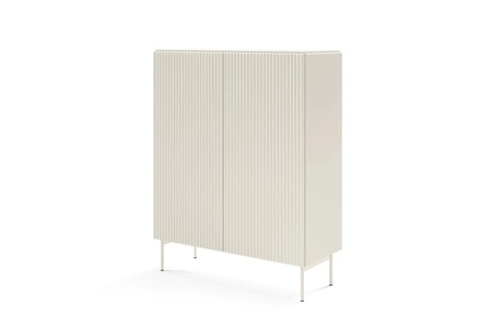 Zestaw mebli Muti beżowy designerska meblościanka do salonu efektowne ryflowania na frontach i korpusach mebli system push to open