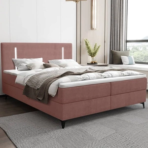 Łóżko kontynentalne Norco 160x200 różowe stylowe łóżko z pojemnikiem oświetlenie umieszczone w zagłówku nadaje wyjątkowości