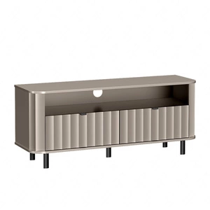 Szafka RTV Novado 137 cm clay grey stylowy design szafki z dekoracyjnym frezowanym frontem kontrastowe czarne dodatki