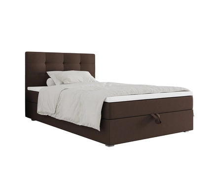 Łóżko kontynentalne Flint 120x200 brązowe w nowoczesnym skandynawskim stylu z tapicerowanym zagłówkiem łóżko z pojemnikiem
