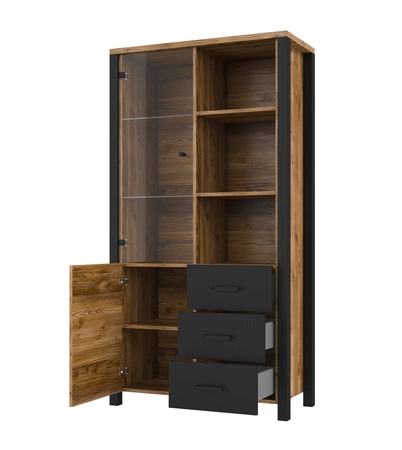 Witryna Olin 101 cm appenzeller / czarny nowoczesny design czarne uchwyty witryna w stylu industrialnym szkło hartowane