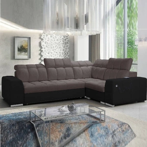 Narożnik z funkcją spania Luigi II brązowy / czarny prawostronny komfort podczas codziennego wypoczynku narożnik z pojemnikiem na pościel