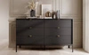 Komoda z szufladami Lovro 154 cm czarna nowoczesny design zachwyci miłośników wyrazistych wnętrz ryflowane fronty metalowe uchwyty