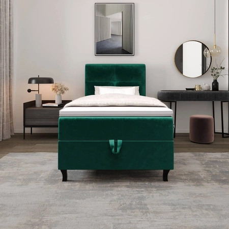 Łóżko kontynentalne Melba 100x200 butelkowa zieleń w nowoczesnym skandynawskim stylu z tapicerowanym zagłówkiem łóżko z pojemnikiem