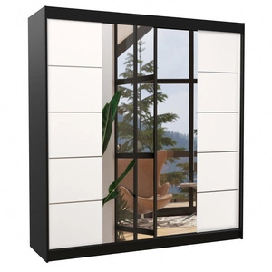 Szafa przesuwna z lustrem Dalmatia 200 cm czarny / biały solidne wykonanie stylowe wykończenie szafy do przedpokoju lub sypialni