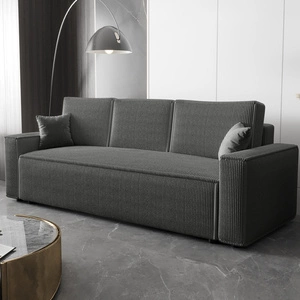 Kanapa rozkładana Nelo szara prosta forma sofy w nowoczesnym designie sztruksowa tkanina obiciowa pojemnik na pościel