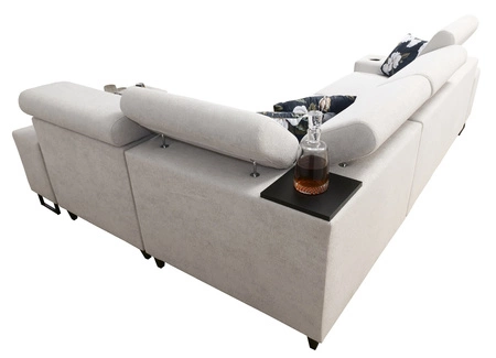 Narożnik z funkcją spania Flavio II brązowy / beżowy prawostronny wygodny narożnik rozkładany otwierany barek w boczku mebla