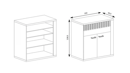 Komoda z szufladami Natural 102 cm dąb ribbeck stylowa komoda wysoka z ozdobną listwą z drewna sosnowego subtelne oświetlenie LED