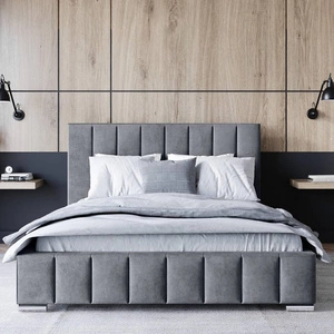 Łóżko tapicerowane Insam 180x200 szare stylowe łóżko z pojemnikiem na pościel wygodny zagłówek zachwyca eleganckim designem