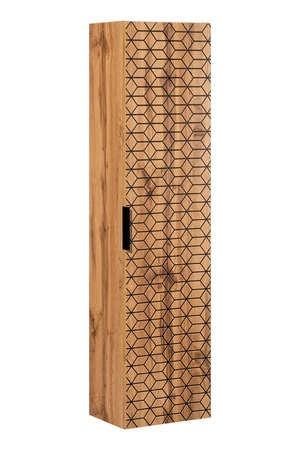 Zestaw mebli łazienkowych Diamond dąb wotan / czarny designerskie szafki do łazienki z nietuzinkowym ryflowaniem w kształcie rombów