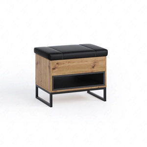 Szafka na buty Olier dąb artisan tapicerowane siedzisko funkcjonalny dodatek do przedpokoju stabilna metalowa podstawa