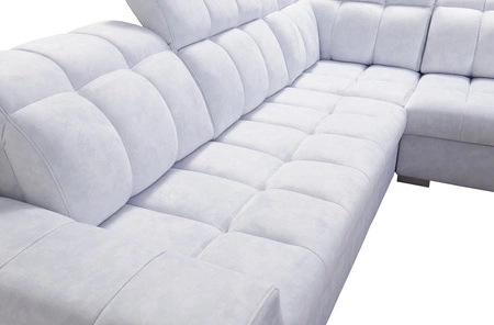 Narożnik z funkcją spania Luigi III granatowy prawostronny komfortowy narożnik do salonu doskonały do codziennego wypoczynku