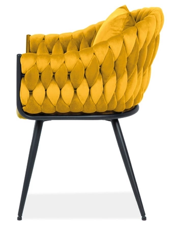 Krzesło plecione Nuvo 47x53 cm żółte nowoczesne oraz designerskie krzesło industrialne na metalowym stelażu