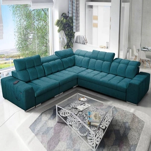 Narożnik z funkcją spania Luigi III turkusowy lewostronny komfortowy narożnik do salonu doskonały do codziennego wypoczynku