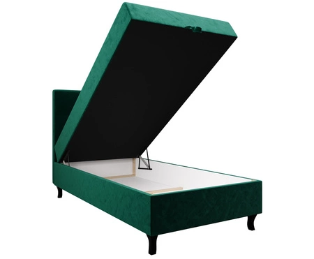 Łóżko kontynentalne Melba 90x200 butelkowa zieleń w nowoczesnym skandynawskim stylu z tapicerowanym zagłówkiem łóżko z pojemnikiem