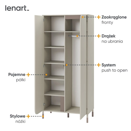 Szafa Harmony 92 cm beżowy / truflowy nowoczesny design idealna szafa do pokoju młodzieżowego lub sypialni system push to open