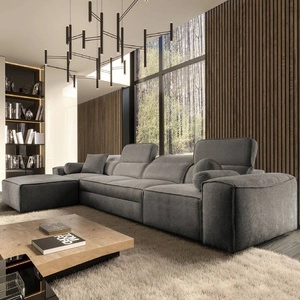 Narożnik z funkcją spania Viano XII szary lewostronny stylowy narożnik o ciekawym kształcie regulowane zagłówki ozdobne poduszki