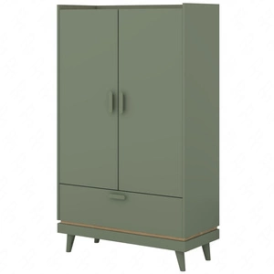 Komoda wysoka Scandia 90 cm zielona / dąb olejowany stylowy design komody z szufladą osadzonej na wysokich nogach idealna do sypialni