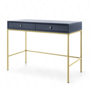 Konsola Mono granatowa z szufladami stylowy oraz funkcjonalny mebel z metalowymi elementami w kolorze złotym do przedpokoju lub salonu