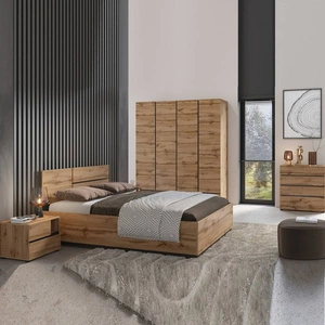 Zestaw mebli do sypialni Cross dąb wotan eleganckie i uniwersalne meble do sypialni geometryczny kształt pojemne szuflady