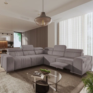 Narożnik z funkcją spania Castel III Lux szary brąz prawostronny niezwykle komfortowy narożnik do salonu z wysuwanym podnóżkiem