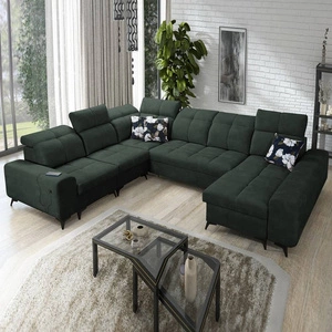 Narożnik z funkcją spania Buffalo VIII zielony prawostronny wysokiej klasy narożnik do salonu z pojemnikami wysoka jakość wykonania
