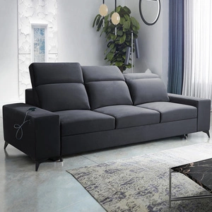 Sofa z funkcją spania Kelly grafitowa stylowa sofa do salonu o prostym designie regulowane zagłówki welurowa tkanina