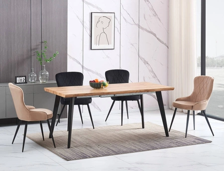 Krzesło tapicerowane Lotus 45x44 cm czarne nowoczesne oraz funkcjonalne krzesło do jadalni z metalowymi nogami