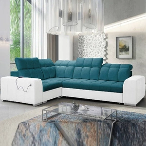 Narożnik z funkcją spania Luigi II turkusowy / biały lewostronny komfort podczas codziennego wypoczynku narożnik z pojemnikiem na pościel