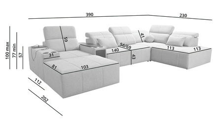 Narożnik z funkcją spania Tesalia V beżowy lewostronny komfortowy narożnik z szufladą oraz funkcją przesuwanego oparcia