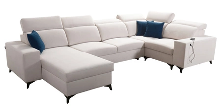 Narożnik z funkcją spania Kelly Sleek IV grafitowy lewostronny narożnik rozkładany z pojemnikami na pościel pleciona tkanina