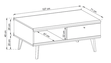 Stolik kawowy z szufladami Primo 107 cm dąb riviera / biały nowoczesny design obrzeża stolika wykończone specjalną okleiną ABS