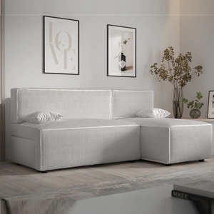 Narożnik z funkcją spania Brandon kość słoniowa prawostronny trójwymiarowa tkanina o wyrazistych prążkach pojemnik na pościel