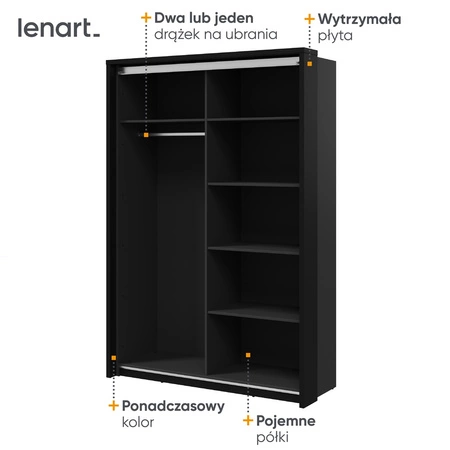 Szafa przesuwna z lustrem Arti 160 cm czarny / dąb artisan stylowy design klasyczna forma idealna szafa do sypialni lub przedpokoju