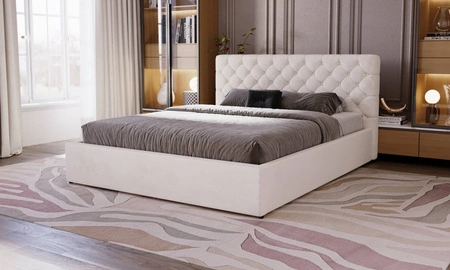 Łóżko tapicerowane Ombo 140x200 beżowe stylowe łóżko z pojemnikiem na pościel wygodny zagłówek zachwyca eleganckim designem