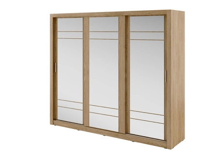 Szafa przesuwna z lustrem Arti 250 cm dąb shetland pojemna szafa do sypialni lub przedpokoju drzwi szafy wykończone dużymi lustrami