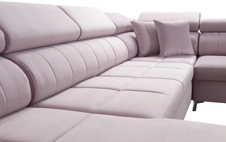 Narożnik z funkcją spania Nausa V beżowy lewostronny elegancki narożnik do salonu wykonany z miękkiej tkaniny typu velvet