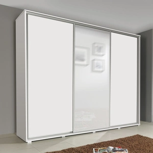 Szafa przesuwna z lustrem Silwer 255 cm biała nowoczesny design wykończenie ABS oraz aluminiowe prowadnice drzwi