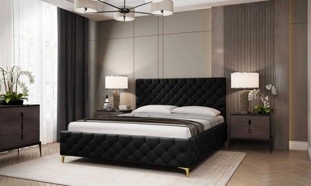Łóżko tapicerowane Fiano 180x200 czarne stylowe łóżko z pojemnikiem na pościel wygodny zagłówek zachwyca eleganckim designem