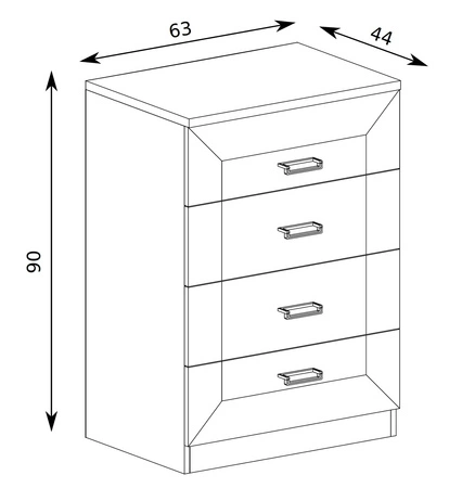 Komoda z szufladami Tade 63 cm dąb lefkas elegancki styl idealna komoda z metalowymi uchwytami w stylu klasycznym do salonu sypialni lub biura