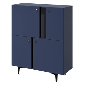 Komoda wysoka Colours 105 cm granatowa stylowa komoda o oryginalnym designie frezowane krawędzie frontów subtelny złoty uchwyt