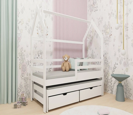 Łóżko dziecięce Chip 80x160 cm białe drewniane łóżko domek z pojemnymi szufladami łóżko 2 osobowe wysuwane do pokoju dziecka