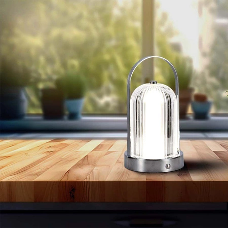 Lampka nocna Doro srebrna 1W 3000K-6000K designerska konstrukcja lampa stołowa w stylu nowoczesnym metalowa podstawa