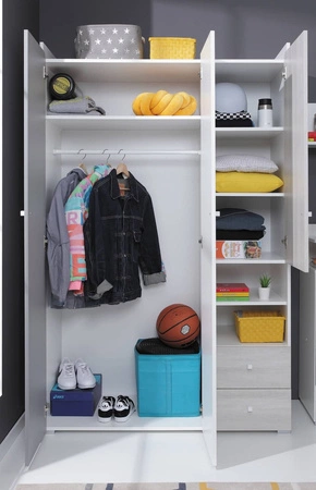 Szafa Arona 120 cm biała / dąb wilton biały / szara idealna do pokoju młodzieżowego użytkowa i pojemna ma nowoczesny wygląd