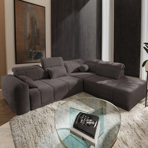 Narożnik z funkcją spania Cetara VII szary brąz prawostronny wysokiej jakości narożnik do salonu z komfortowym przesuwanym oparciem