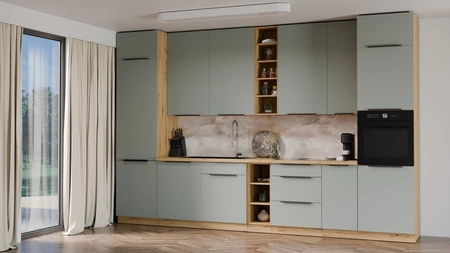 Zestaw mebli kuchennych Treviso Ar 370 cm stylowe szafki kuchenne z frontami wykonanymi w technologii anti fingerprint metalowe uchwyty