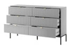 Komoda z szufladami Lovro 154 cm szara nowoczesny design zachwyci miłośników wyrazistych wnętrz ryflowane fronty metalowe uchwyty
