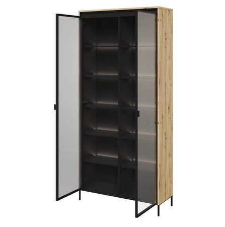 Witryna Trend 92 cm dąb artisan designerska i efektowa witryna szklana z klimatycznym oświetleniem w postaci paska led pod górnym blatem